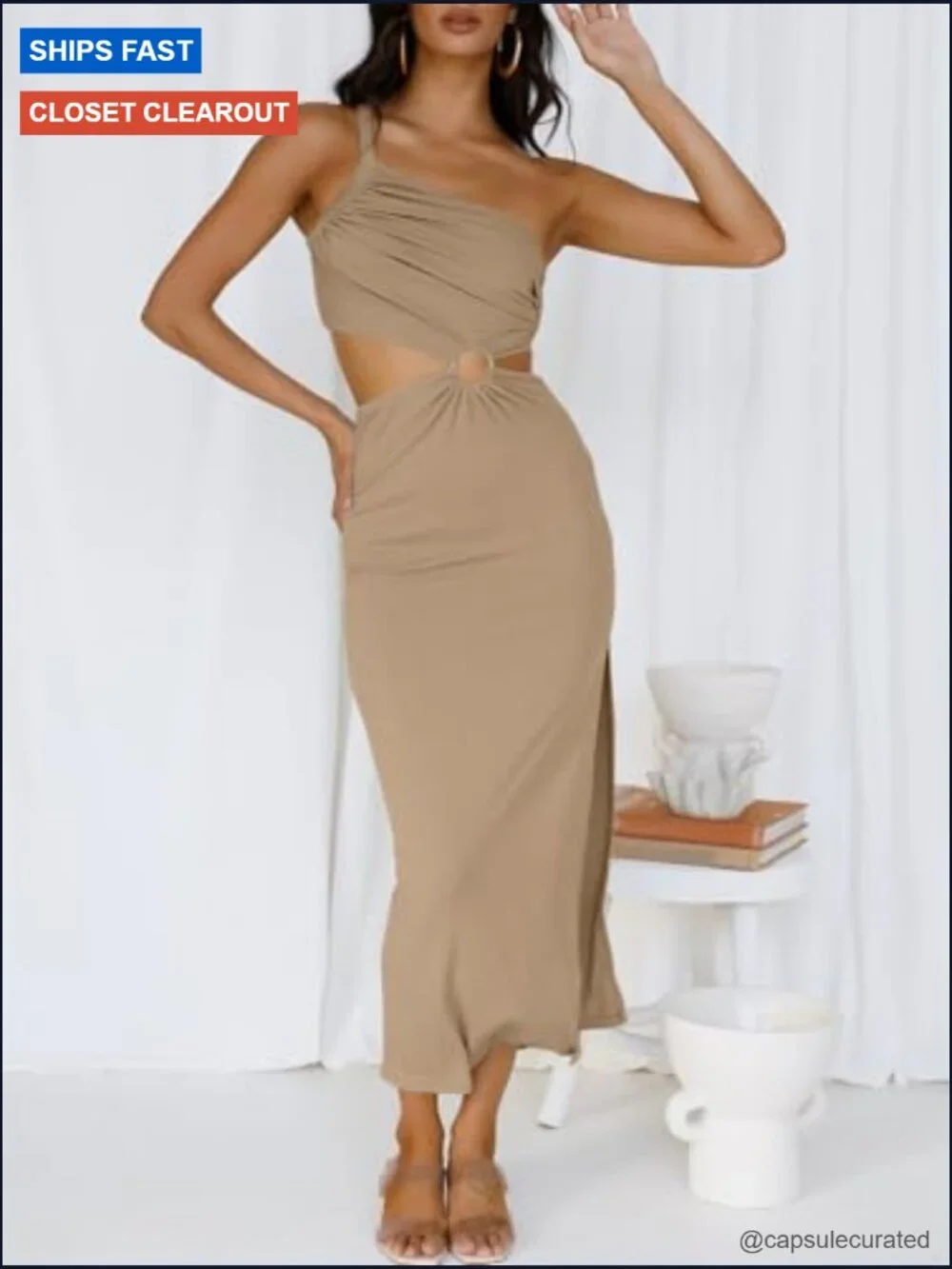 One Shoulder Maxi Dress Sleeveless Cutout Bodycon Party - Picture 5 of 7